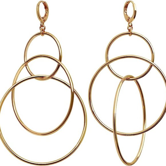Anthropologie Jewelry - Multi Hoops Gold Dangle Earrings